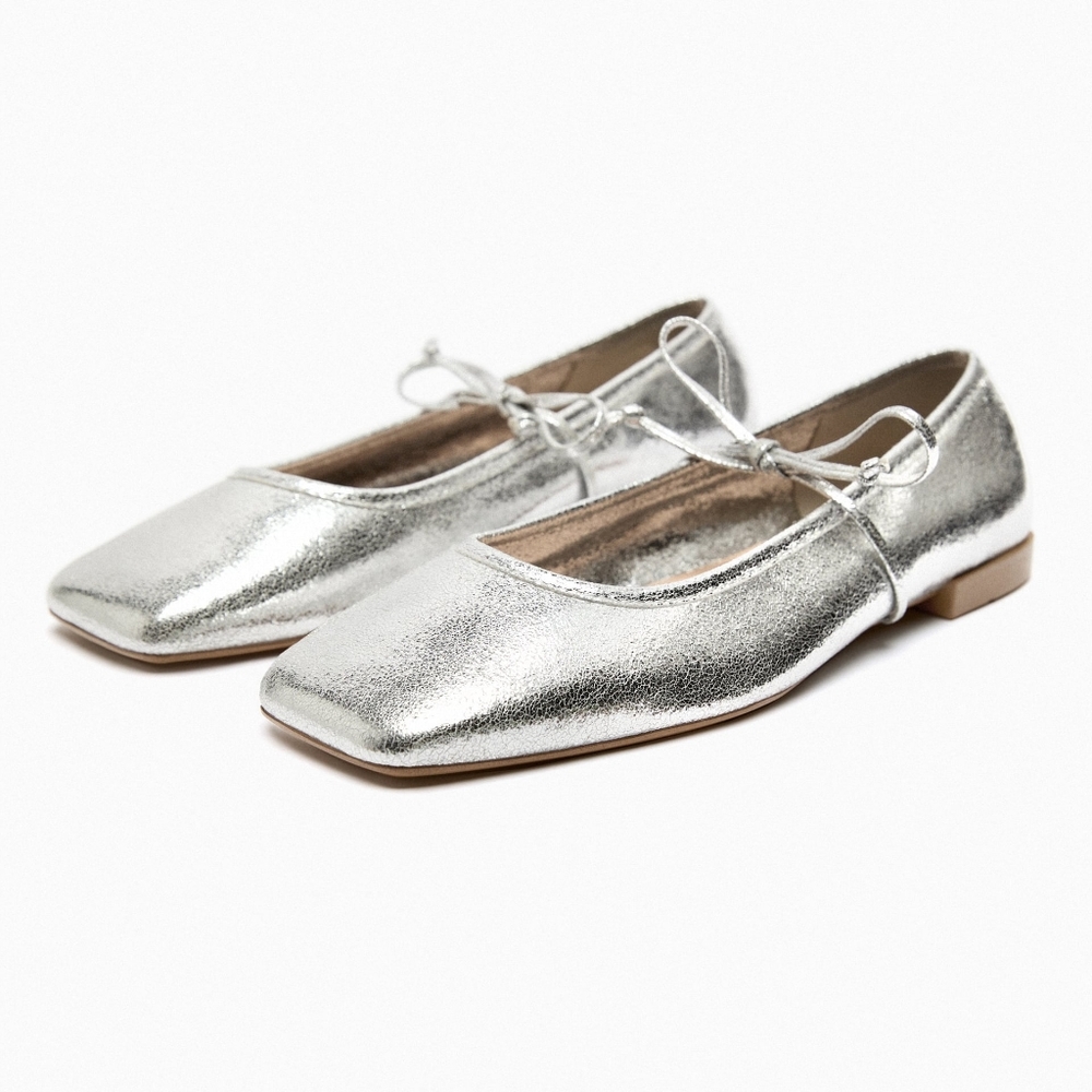 Metallic silver Zara ballet flats